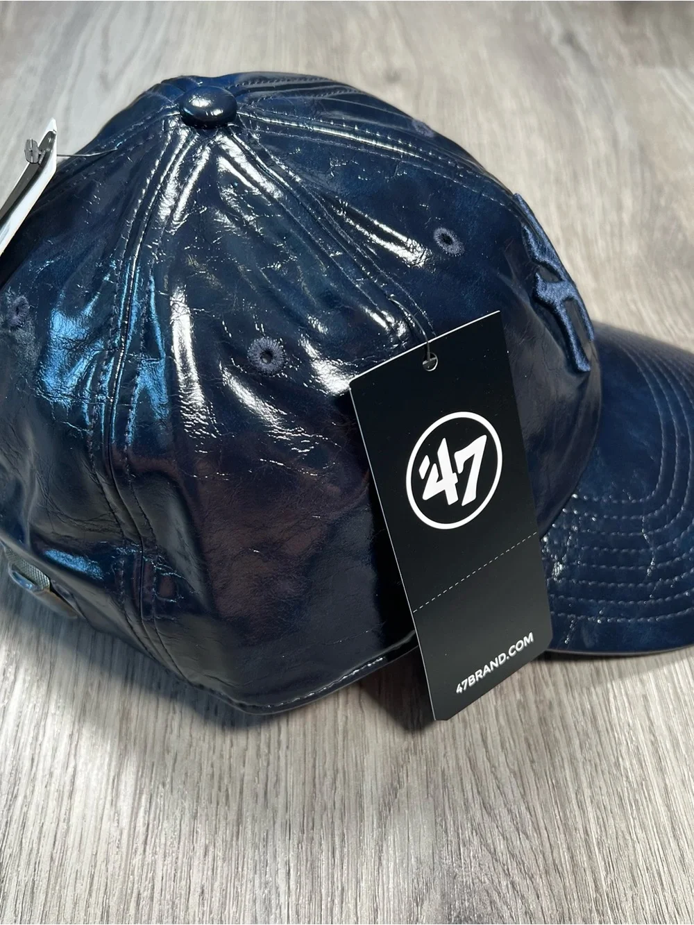 New '47‎ Brand Anthropologie New York Yankees Navy Baseball Hat Cat Faux Leather